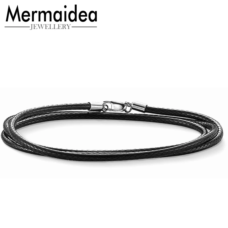 

Black Wax Rope Chain Leather Pendant Necklace Women Men Fashion Jewelry Gift