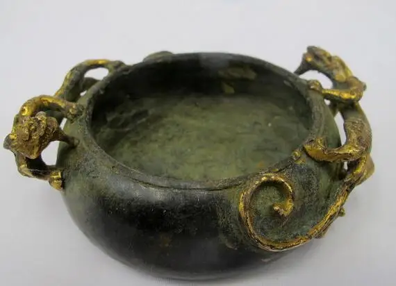 

B0601 512China Folk old Bronze Copper Two Dragon kylin Brave troops incense burner Censer statue
