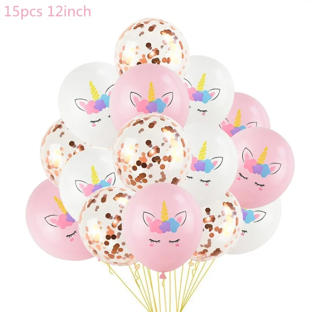 1 Set Unicorn Party Balloons Birthday Baloon Unicorn Decoration Latex Confetti Balloon Birthday Party Decoration Balloons Kids 15pcs E