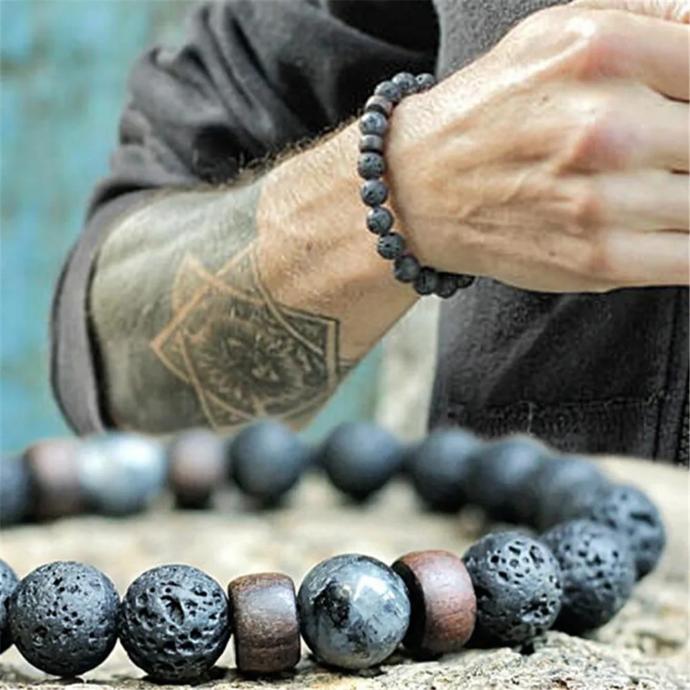 Natural LAVA STONE JASPER Guérison de perles bracelets hommes femmes Diffuseur Bracelet