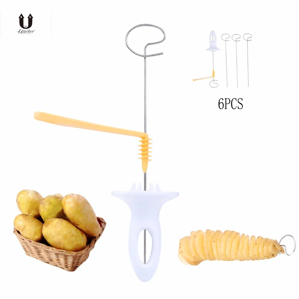 

UARTER DIY 1PCS 3 String Manual Creative Rotate Potato Slicer Stainless Steel +Plastic Twisted Potato Slice Cutter Spiral Tools