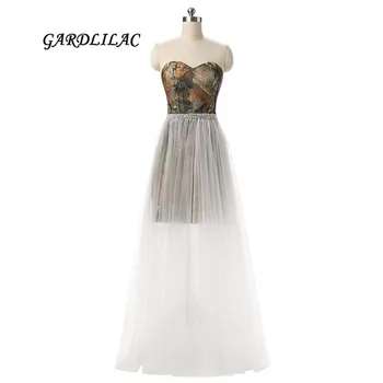 

Stock Real Pictures White Camouflage Wedding Dresses 2019 Two Piece Pearl belt Long Prom Gown Plus Size Bridal Gown
