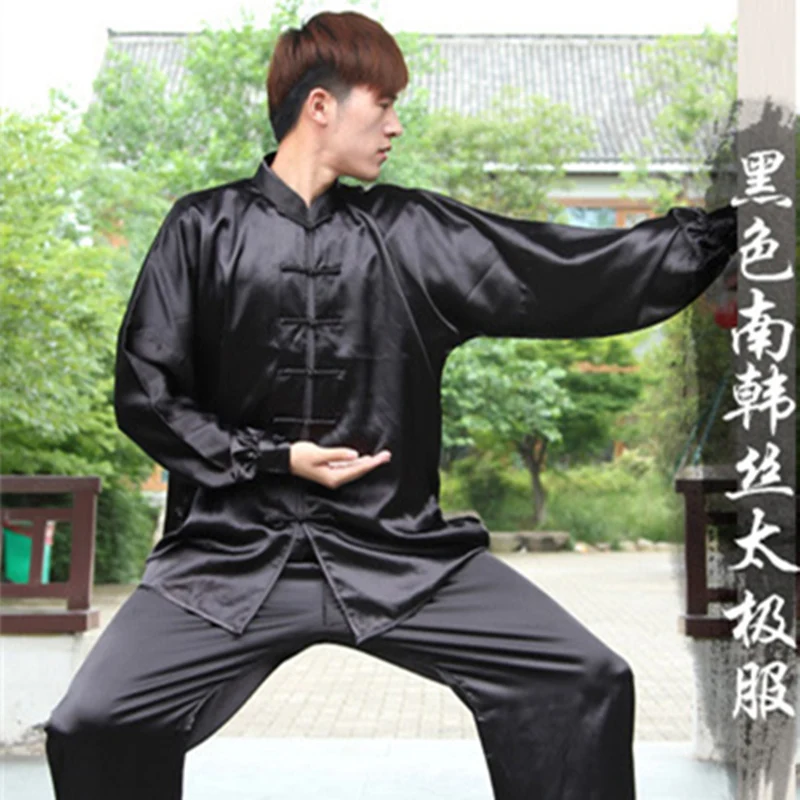 Skup Z długim rękawem tradycyjny południowokoreański materiał Rayon garnitur chiński kung fu Tai Chi jednolita wiosna jesienna koszula spodnie dla kobiet mężczyzn