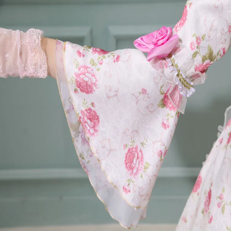 Может быть на заказ Ретро длинный рукав розовый барокко Marie Antoinette Цветочные Вечерние платья для женщин