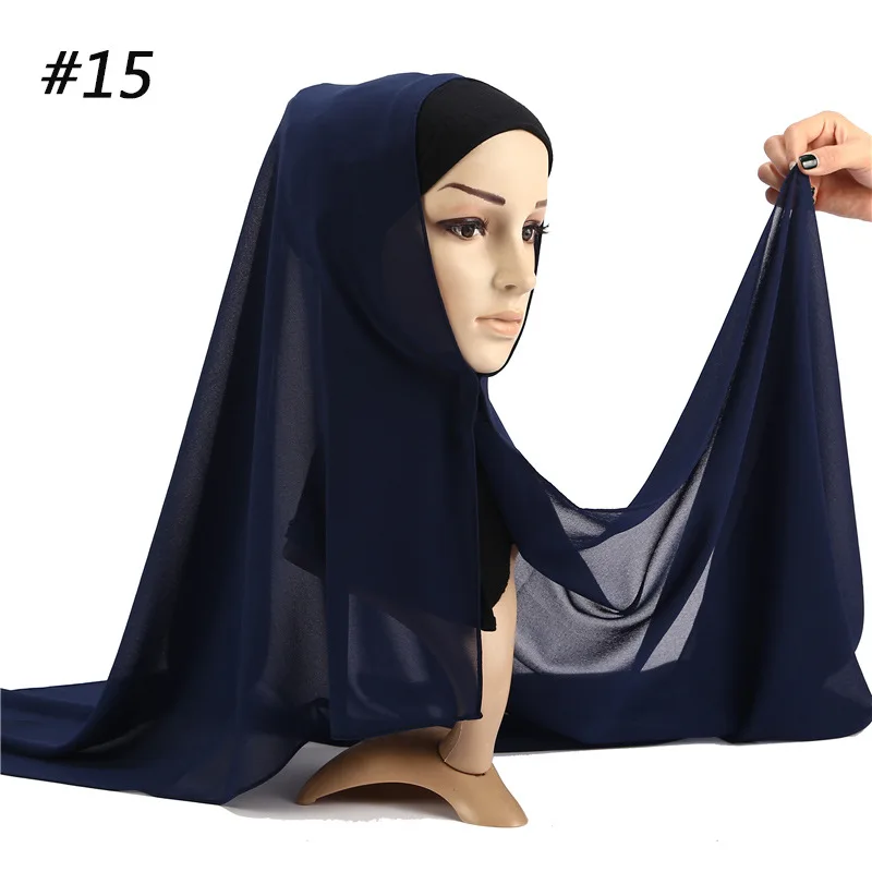 Мягкий Шифоновый мусульманский женский хиджаб современный шарф мусульманская одежда обертывание шаль тюрбан платок готов носить Арабские головные шарфы - Цвет: 15