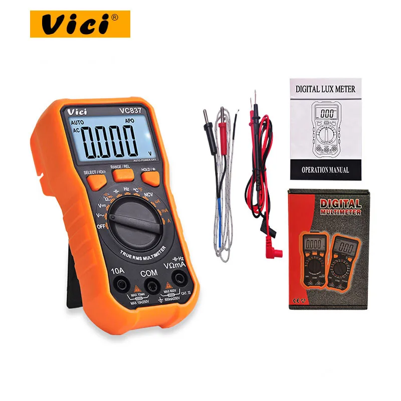 

VICI VC837 Handheld Digital Multimeter tester 6000 counts TRMS multimeter auto ranging temperature tester+ backlight data hold