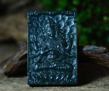 

Natural Xinjiang Hetian Jade Green First-class fine material Dumu Guanyin Pendant hp351#