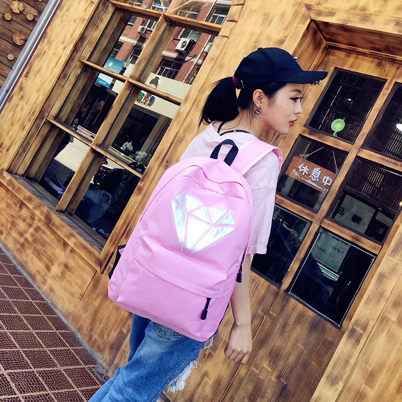 

Preppy Style Canvas school bags for girls backpack women High School student Book Bag Summer large capacity Geometric Laser