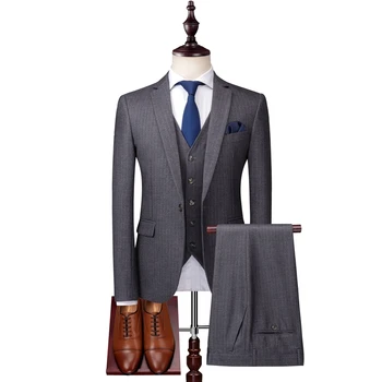 

men Striped suit jacket + vest + pants , high quality mens three-piece set slim design size S-XXXL