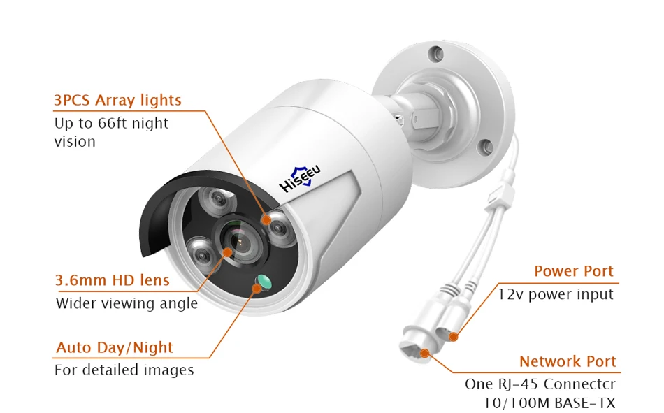 Hiseeu 1080 P POE IP Камера 2.0MP пуля H.265 CCTV Камера Водонепроницаемый IP66 Крытый Открытый охранных системах видеонаблюдения ONVIF