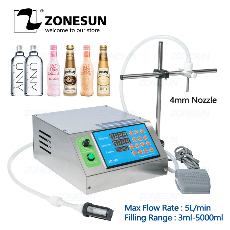 

ZONESUN Gear Pump Bottle Water Filler Semi-automatic Liquid Vial Desk-top Filling Machine for Juice Beverage Oil Perfume