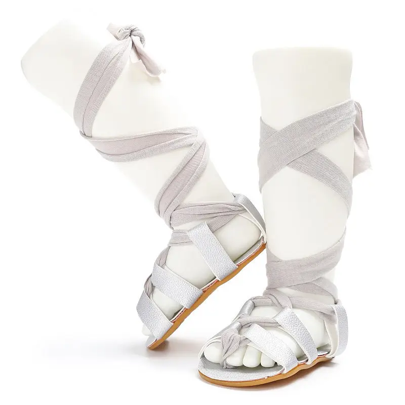 Pudcoco обувь для новорожденных для маленьких девочек Высокие ботинки из PU-кожи сандалии на завязках летние туфли для младенцев - Цвет: Серебристый