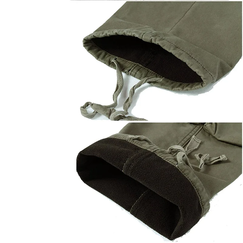 SHIFUREN Winter Fleece Men Cargo Pants Loose Fit Multi-pocket Male Double Layer Thicken Warm Military Trousers Plus Size 29-40 Cargo Pants Military Cargo Pants Men Casual Pants