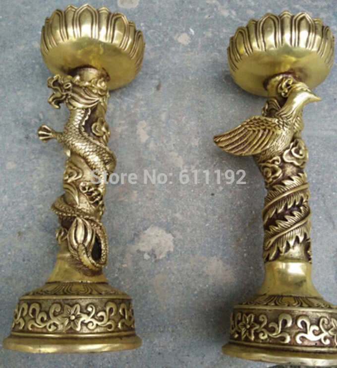 

Metal crafts A pair of Home Decoration chinese brass Candelabra,Carved dragon and phoenix statue candlesticks