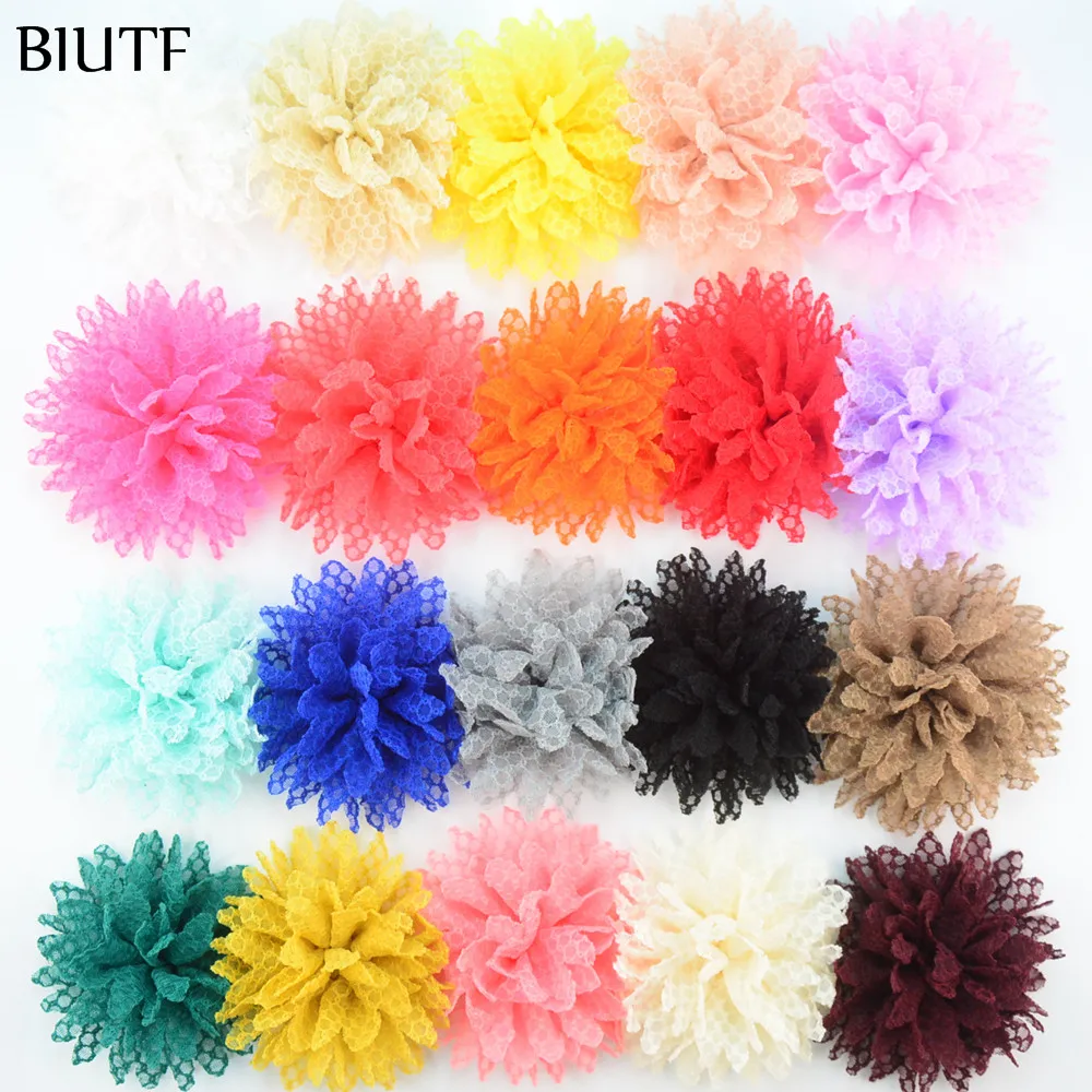 

20pcs/lot Free Shipping 3.9'' Multilayer Chiffon lace Hair flowers For Headband Garment Accessories 12 color for choose MHC06