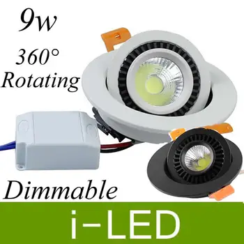 

360 degree rotation Led Cob Downlights 9w CREE Dimmable led recessed spotlight lamp bulbs Warm WHITE 3000K 60angle +Driver UL CE