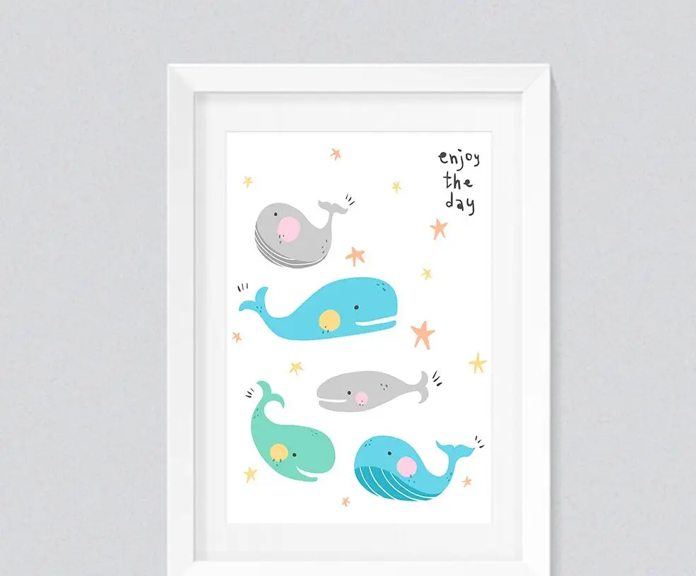 Modern Geometris Lucu Kucing Dan Ikan Paus Lukisan Gambar Dinding