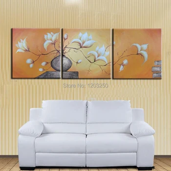 

Hot 3 Pieces Abstract Handed-Painted Flower Oil Painting On Canvas Wall Art For Home Decor