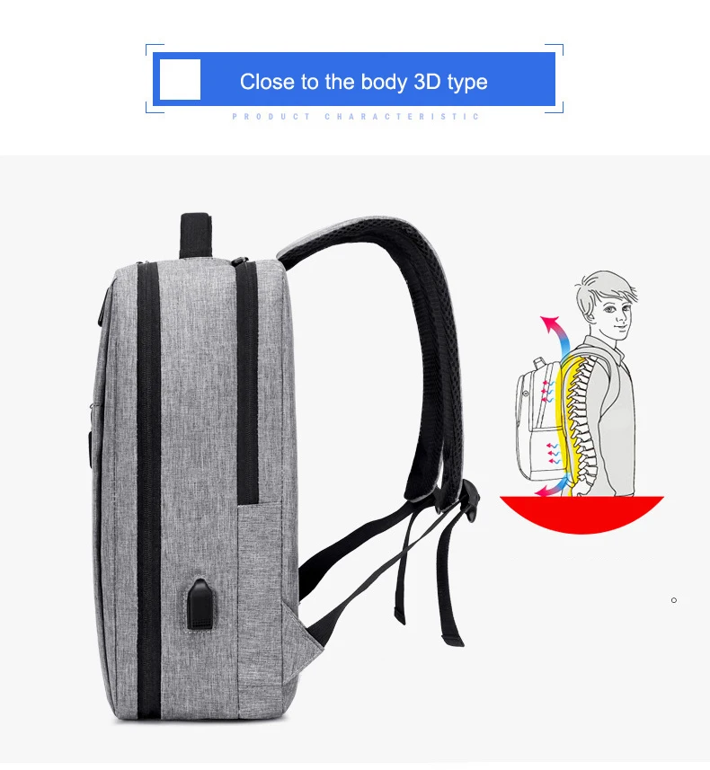 Модный водонепроницаемый нейлоновый рюкзак для мужчин и женщин с зарядкой от USB 15," для ноутбука, деловая дорожная сумка, мужские рюкзаки на плечо