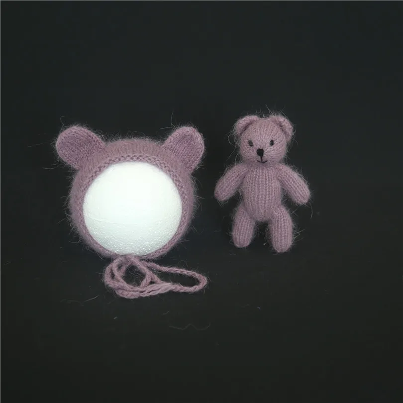 Пушистая детская одежда, эластичная вязаная пеленка для новорожденных, Шапочка-медвежонок с игрушкой, полный комплект, реквизит для фотосъемки, игрушка для малышей - Цвет: as photo