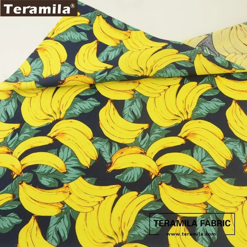 

Teramila Cotton Poplin Fabric High Quality Quilting Clothing Dark Blue Tissue Patchwork Dress Crafts Printed Bananas Design CM