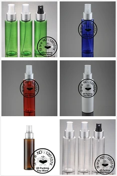 

100ml pretty colors PET bottle with matte silver aluminum sprayer.mist PET bottle. travel refillable perfume container