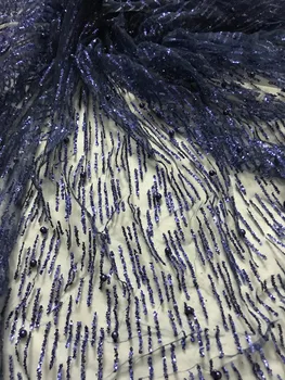 

J-52513 Hot sale African French net tulle Lace Fabric for party glued glitter sequins lace fabric with beads