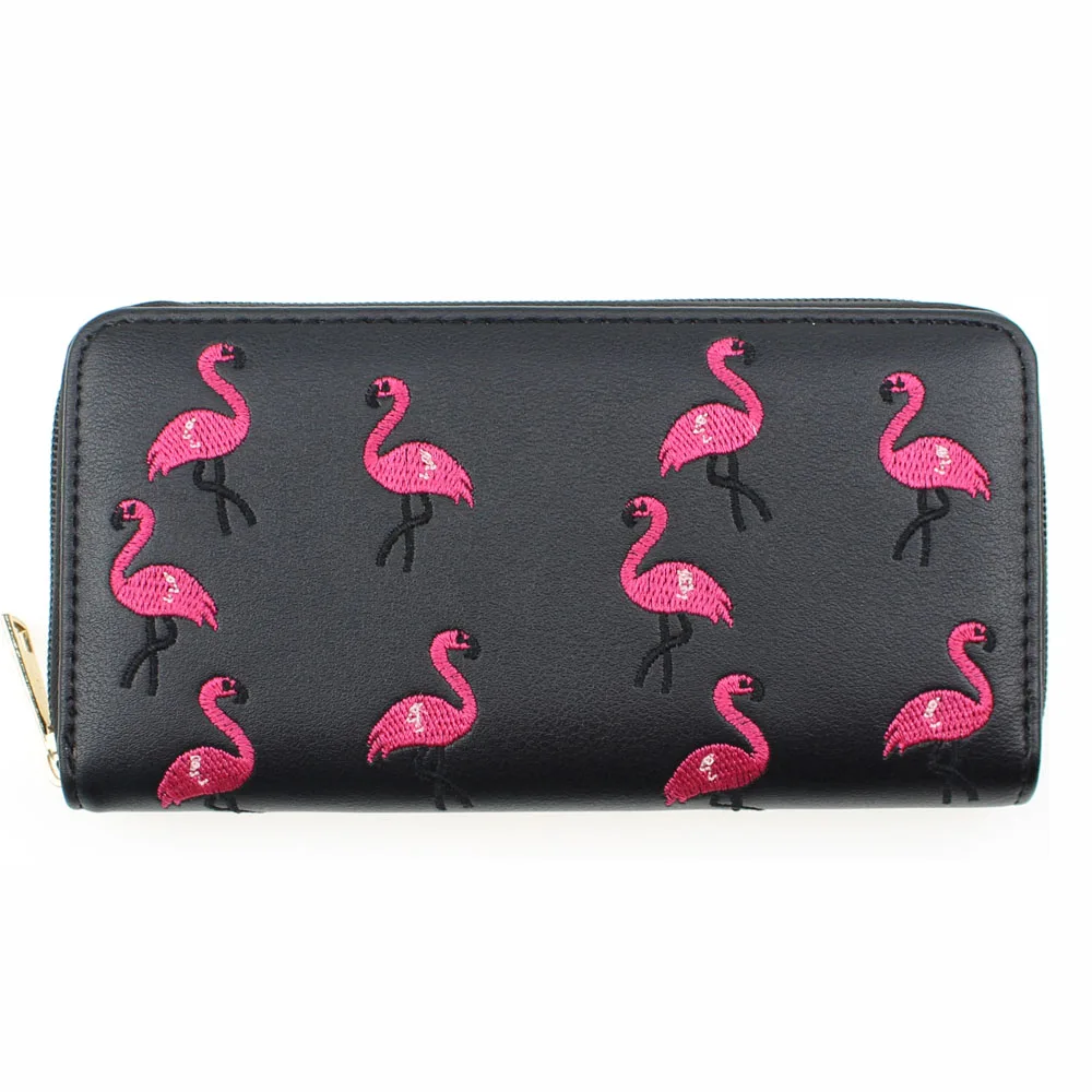 Travel Wallets Flamingo Embroidery Zipper Ladies Clutch Party Slim