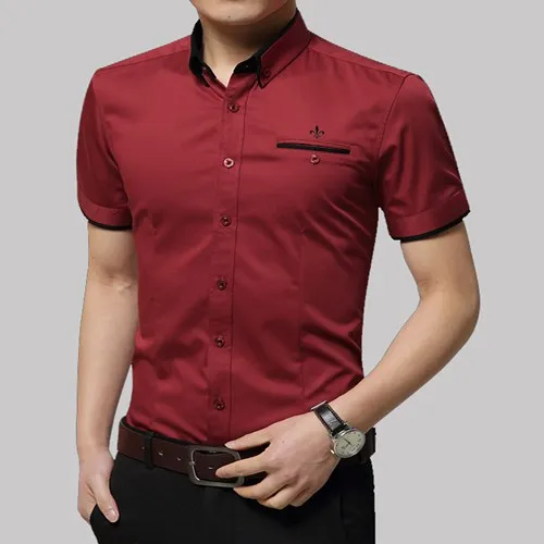 Dudalina Новое поступление брендовая мужская летняя деловая рубашка с коротким рукавом с отложным воротником Смокинг Рубашка мужские рубашки - Цвет: 2306red