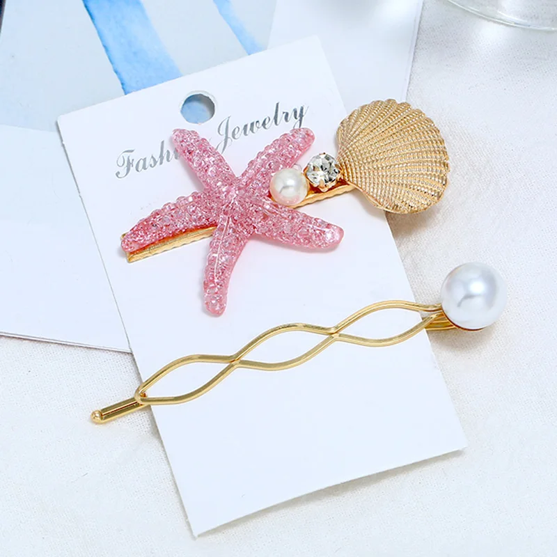 

Boho Hairpins for Women Bohemian Jewelry 2019 Big Starfish Metal Shell Gold Pins Clip Hair Accessories Beach Style Pearl Pinches