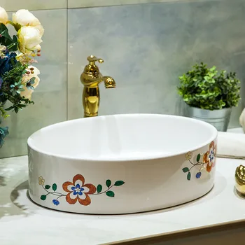 

Bathroom above counter basin ceramic bathroom vanity bathroom sink basin hand-painted flower core LO620220