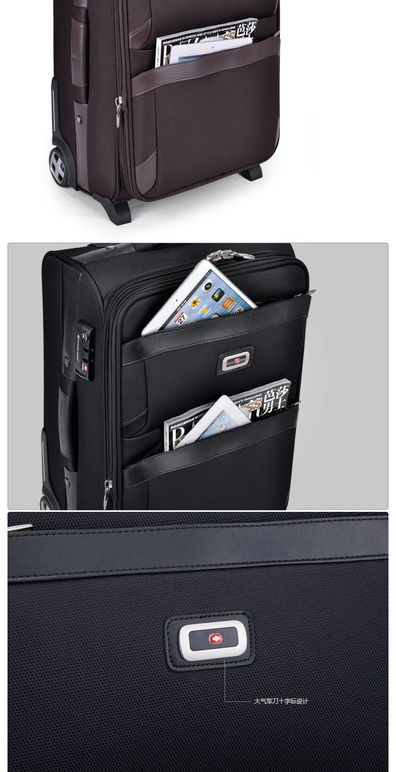 Business Travel Rolling Luggage Soft Airplane Suitcase TSA Lock Clothing Carry On Trolley Fabric Luggage 20 24 Inches (8)