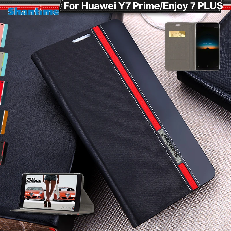 Чехол-книжка для huawei Y7 Prime, флип-чехол для huawei Enjoy 7 Plus из искусственной кожи, чехол-кошелек, чехол для телефона, мягкая ТПУ Силиконовая задняя крышка