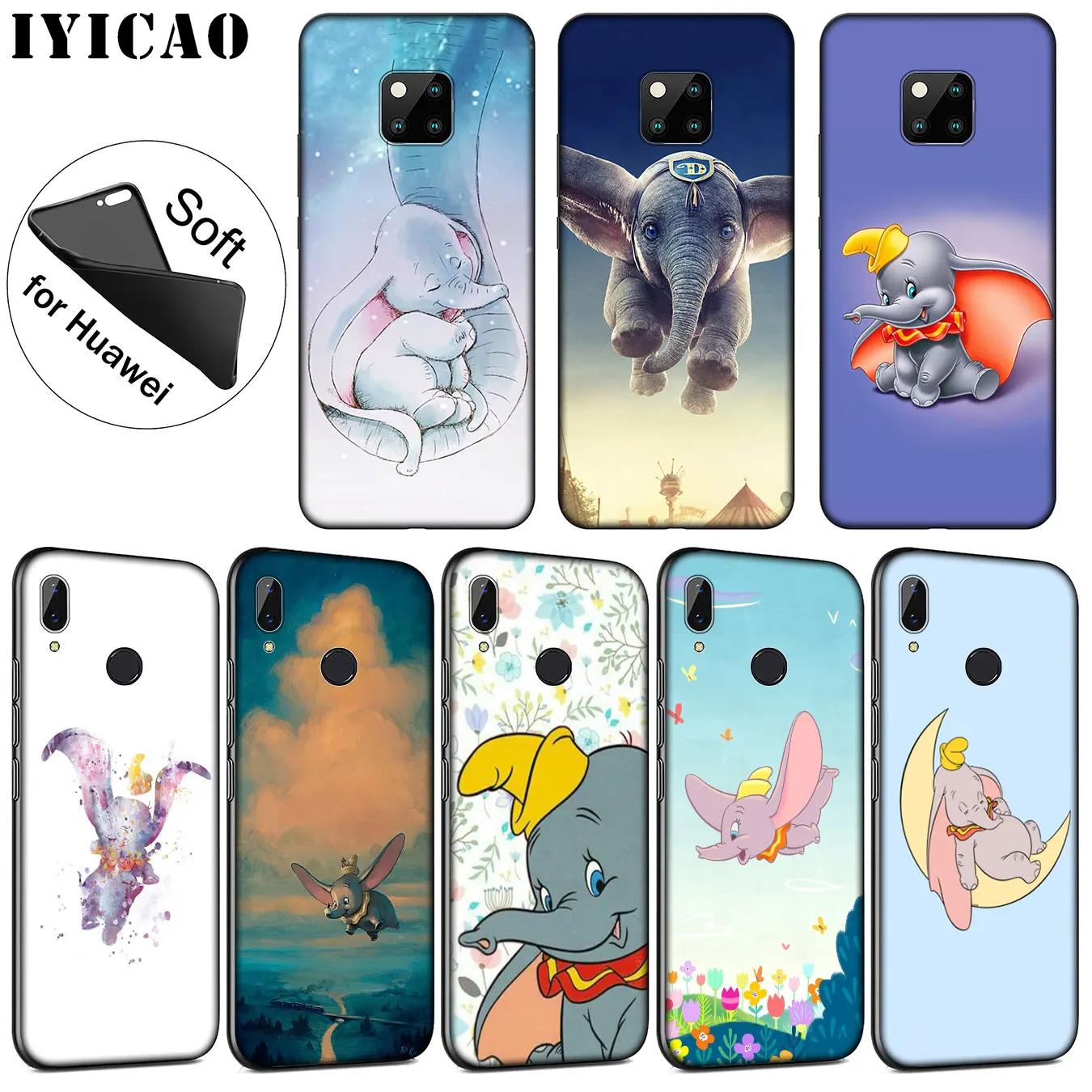 IYICAO Dumbo Слон Мягкий силиконовый чехол для телефона Huawei Mate 30 20 10 Pro Lite Nova 5I 4 3i 3 2i