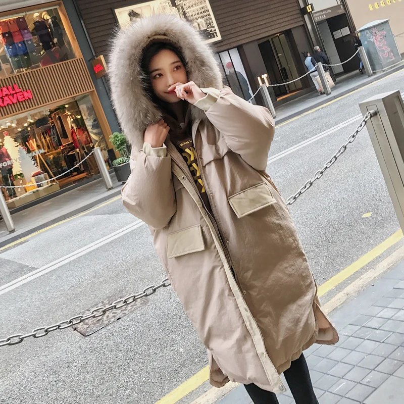 30 Degree Women Winter Coat Thick Warm Ladies Down Jacket Parkas Duck Cotton Large Real Fur Collar Long Female Overcoat