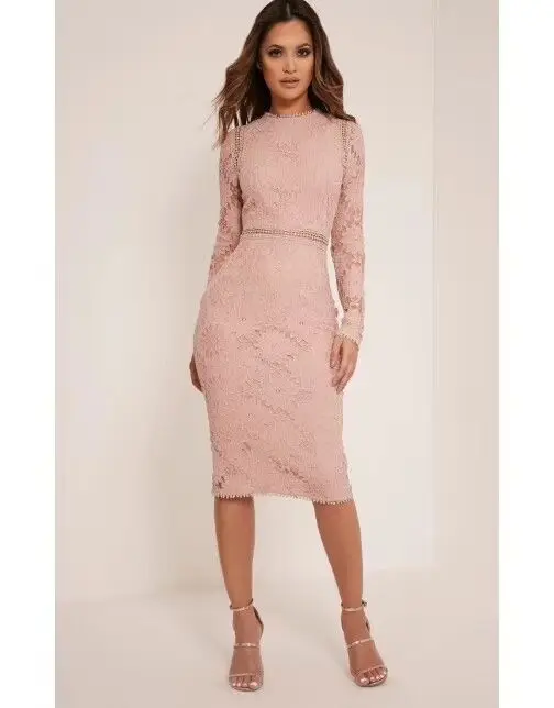 

2018 New Arrival fashion Women Lace Summer dress O-Neck long sleeve vestidos Celebrity evening party Bandage dress Wholesale