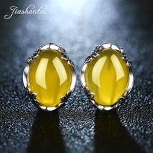 JIASHUNTAI, 925 пробы, серебряные серьги из халцедона, винтажные, желтый Агат, драгоценный камень для женщин, серьги из тайского серебра, хорошее ювелирное изделие