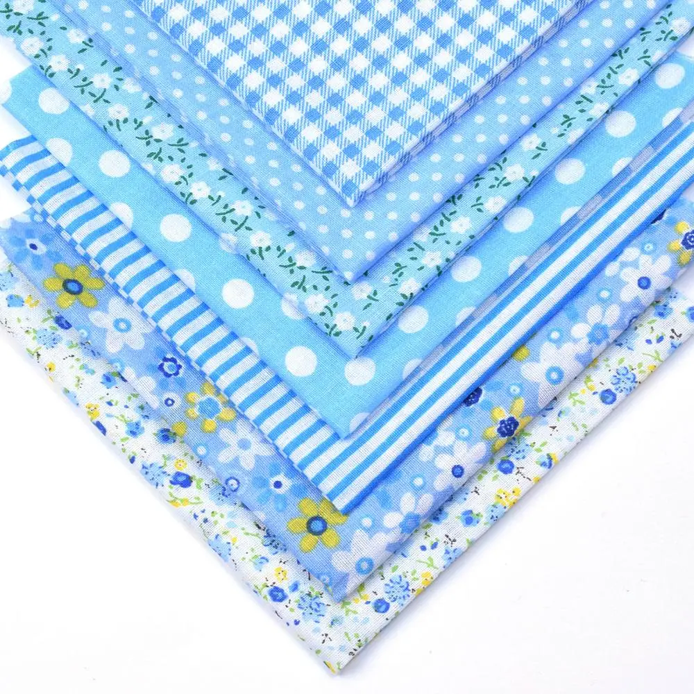 

7Pcs 25cmx25cm Blue Floral Dot Cotton Printed Fabric Sewing Quilting Fabrics for Patchwork Needlework Handmade Material