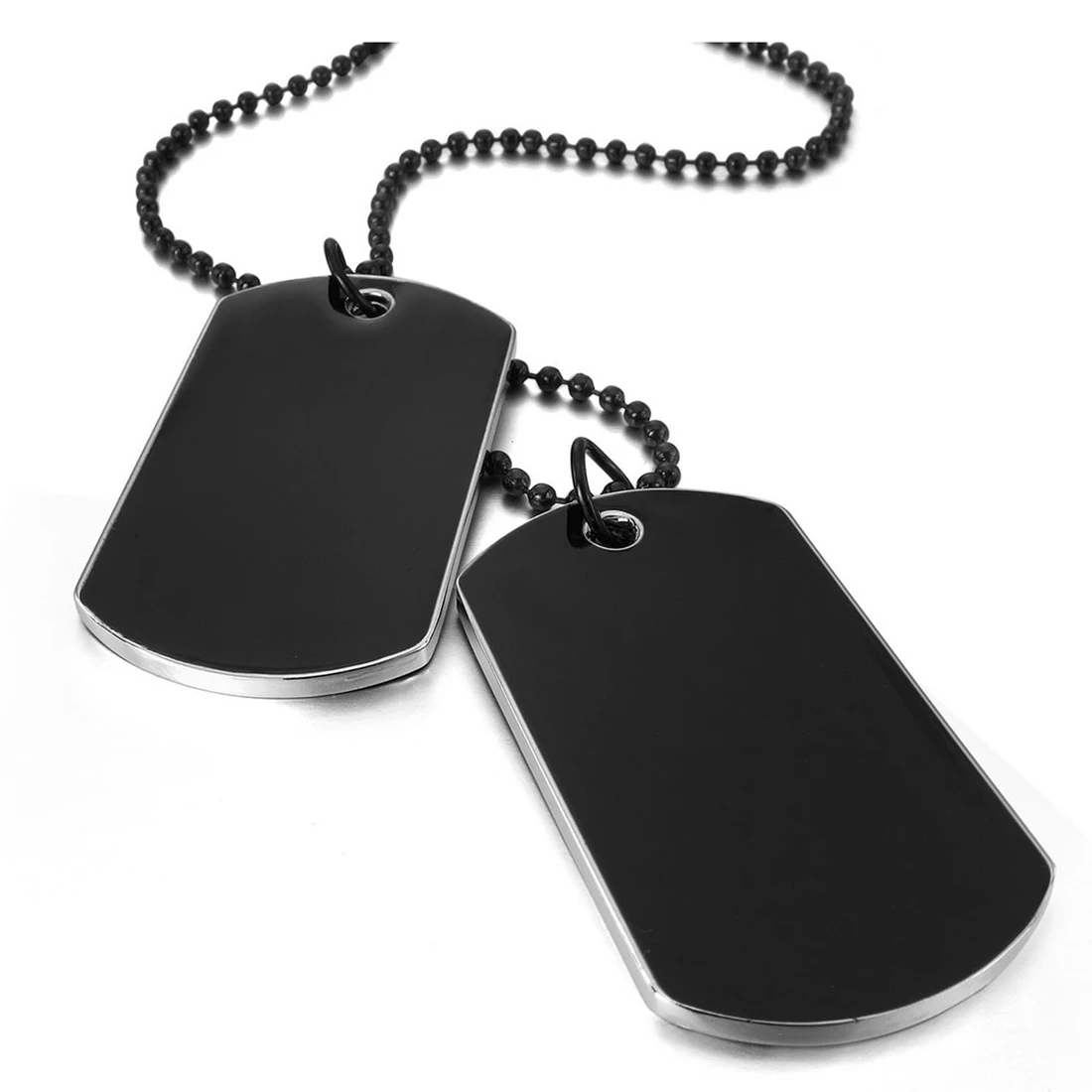 Из 2 предметов сплава подвески, ожерелья черный, армейский Стиль название двойной Dog Tag пластины из нержавеющей стали Байкер цепи Цепочки и ожерелья 27 дюймов человек