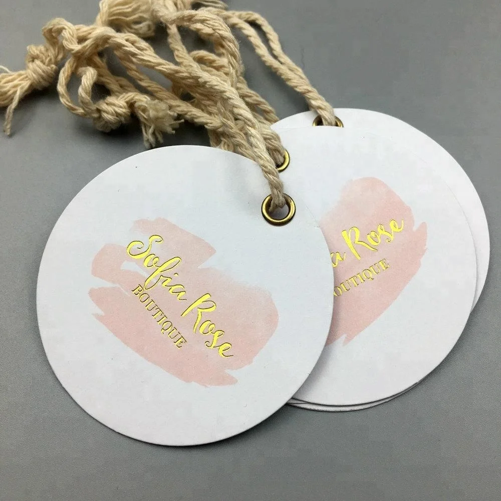 

Custom color print Gold foil garment used hang tags with string