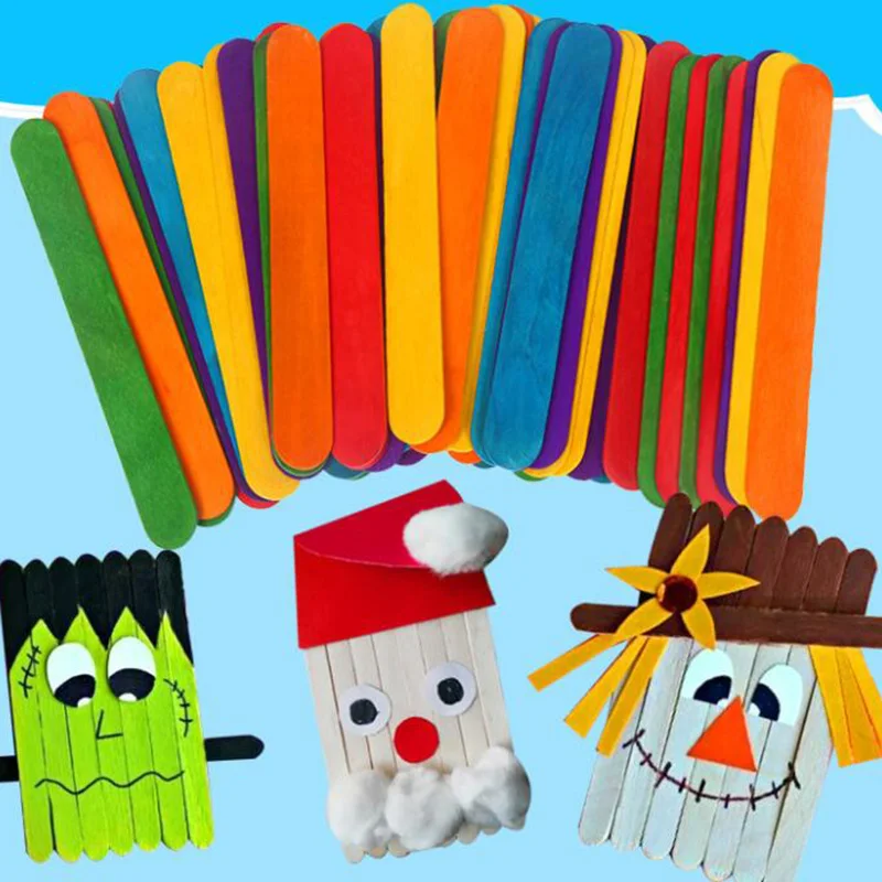 50Pcs/Lot DIY kids Handwork Art Crafts Toys Wooden Craft Ice Cream Sticks Pop Popsicle Sticks Natural Wood Cake Tools Ice Mold