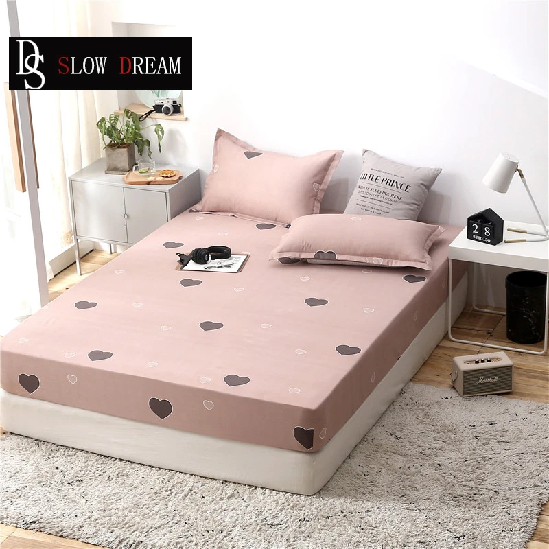 

SLOWDREAM 1PCS Love Heart Bed Fitted Sheet Double Mattress Cover Bed Rubber Linens Pillowcase Bed Sheet On Elastic Decor Corners