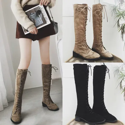 

Shoes Woman Women's Boots Over The Knee Long Wild Korean Harajuku Wind Cross Tie T-Student Sexy Luxury Black Khaki Large Size