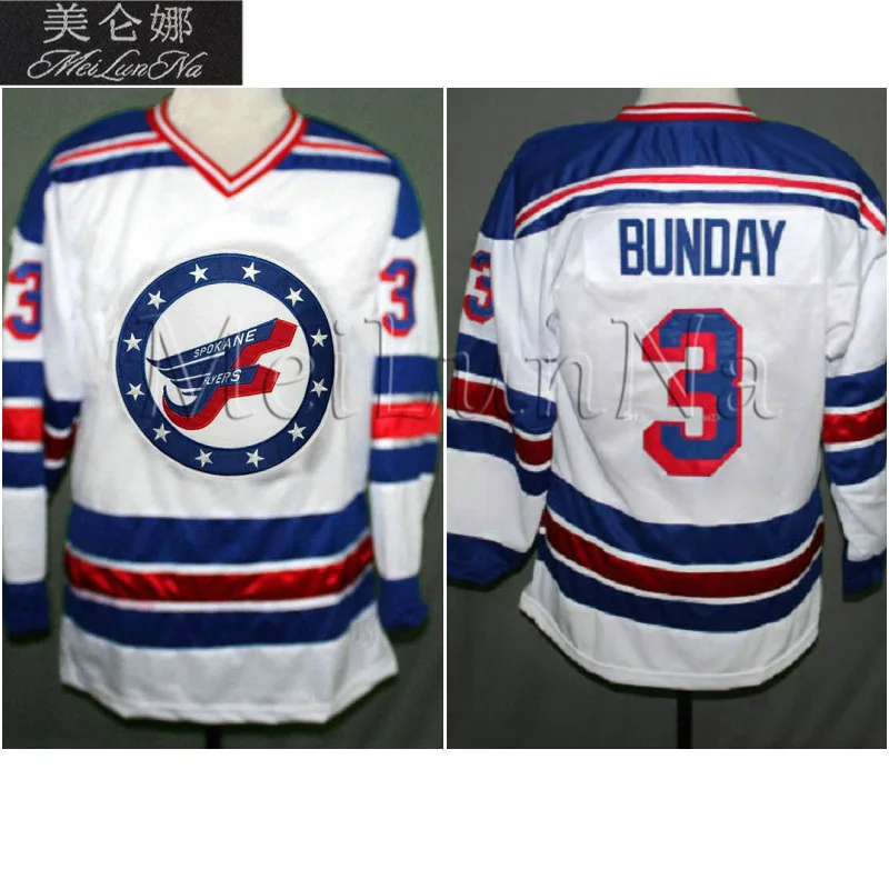 

MeiLunNa Customize WHL Spokane Flyers Jersey 3 Bunday Home Road Third White Blue Black Sewn Any Name NO.Size