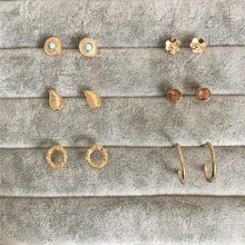 Модные круглые цветочные круглые дисковые листья небольшие кольцевые многопакетные серьги