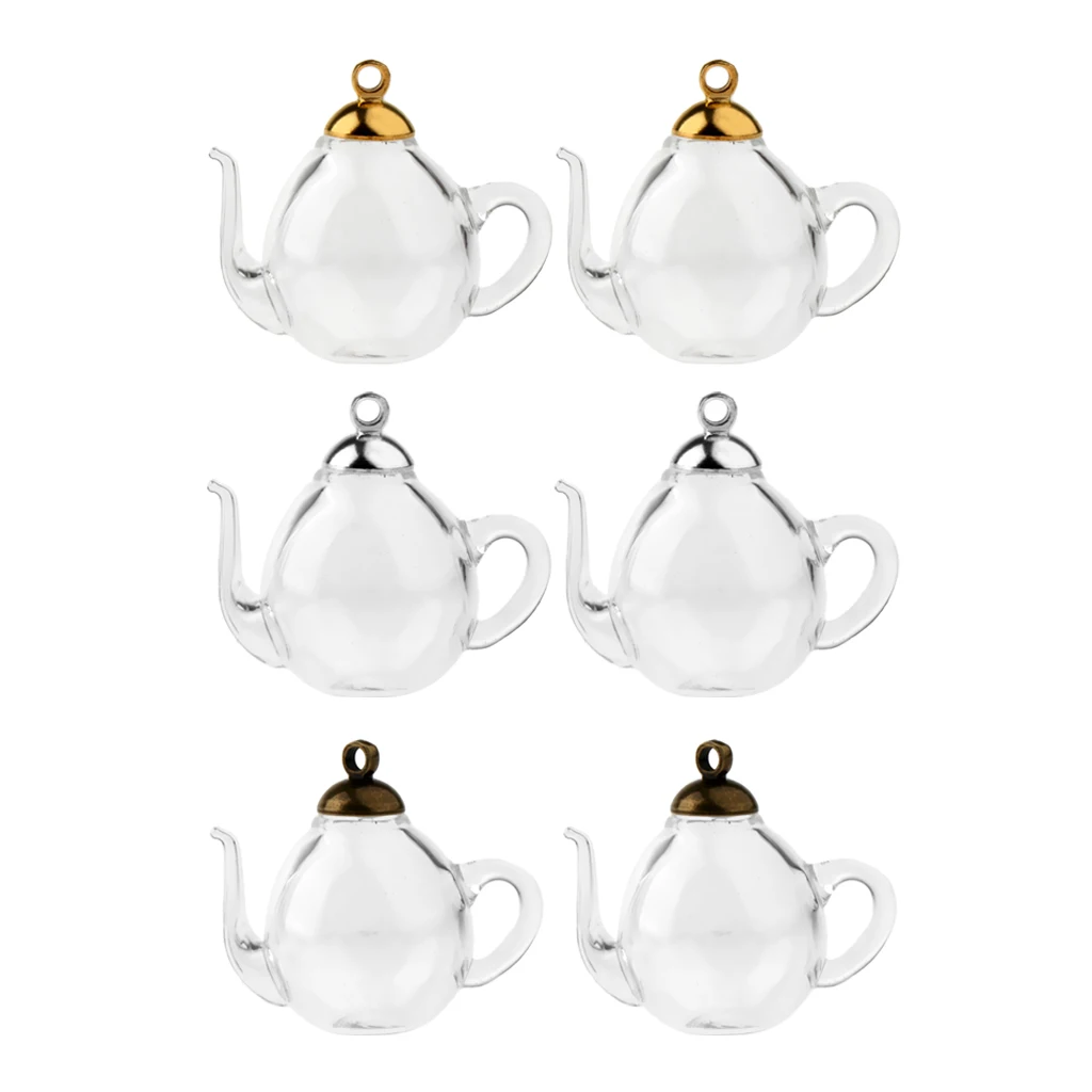 

2Pcs Mini Teapot Empty Glass Wishing Cap Bottles Vial Pendant Charms Craft DIY