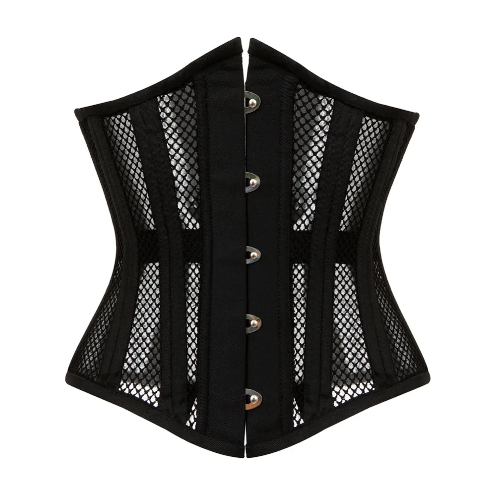 

Transparent Hollow Net underbust Corset Waist cincher Bustier Black outwear Steel Boned lingerie S-2XL