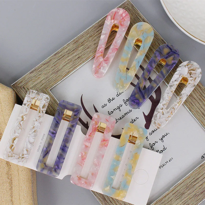 

Korea Japan Marble Acetic Acid Hairpin Cute Geometric Waterdrop Metal Gold Color Hair Clipr for Women Hair Accessories