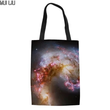 Холщовая Сумка женская сумка на плечо для девочек-подростков Складная хозяйственная сумка Nebula звездное небо принт пляжные женские сумки для покупок