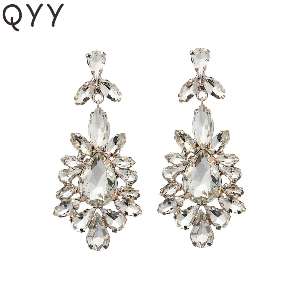 

QYY Newest Fashion Full Austrian Crystal Women Earrings Wedding Big Earrings Bride Bridesmaids for Bridal Party